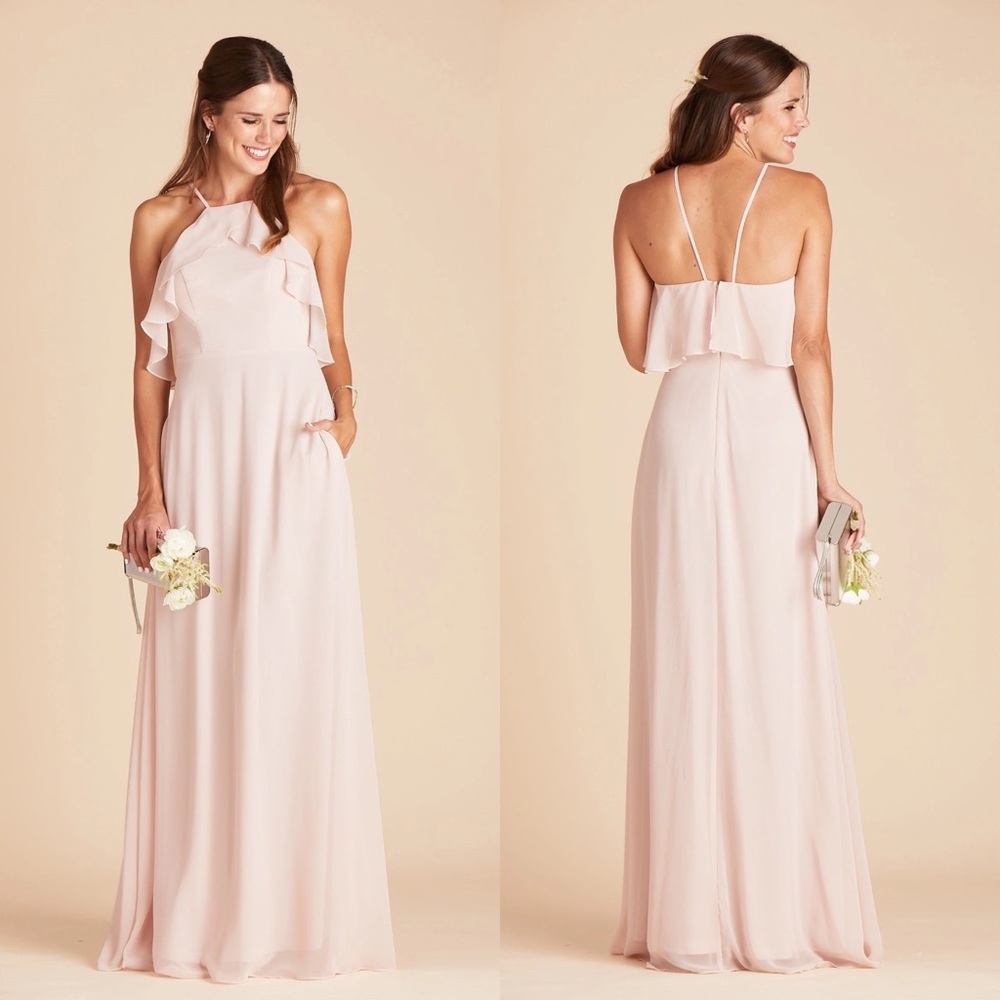 BIRDY GREY JULES PALE BLUSH CHIFFON HALTER NECKLINE BRIDESMAID DRESS